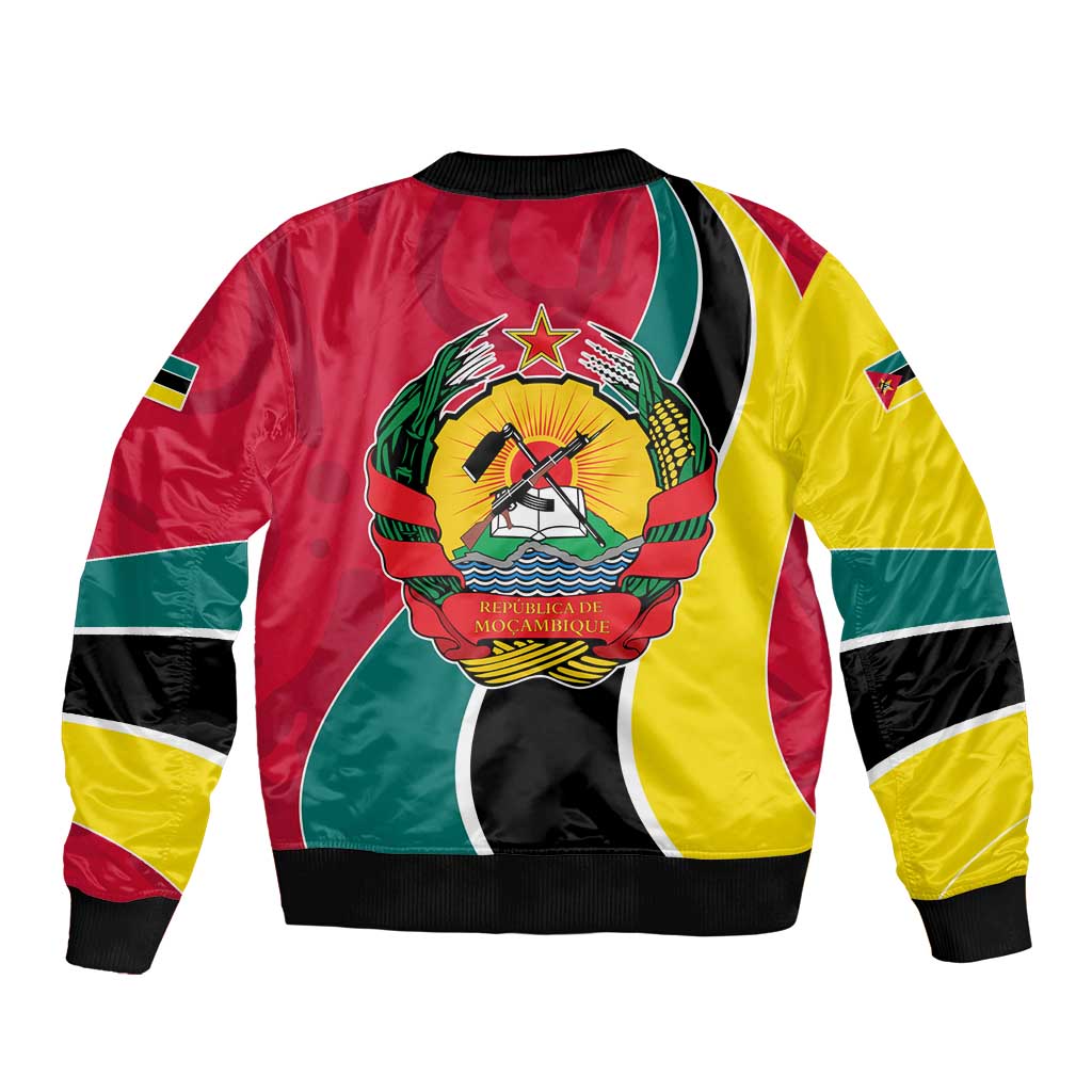 Mozambique Bomber Jacket with Red Yellow Green Wave Design and National Emblem - Wonder Print Shop