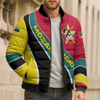 Mozambique Bomber Puffer Jacket with Red Yellow Green Wave Design and National Emblem - Wonder Print Shop