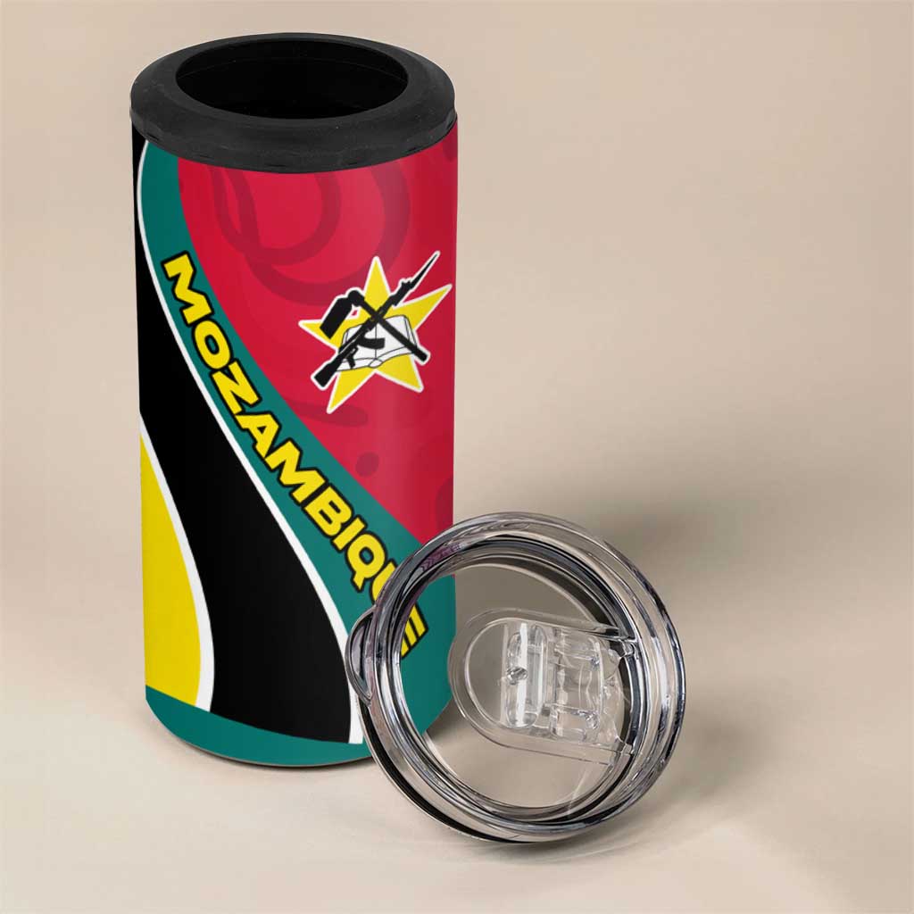 Mozambique 4 in 1 Can Cooler Tumbler with Red Yellow Green Wave Design and National Emblem - Wonder Print Shop