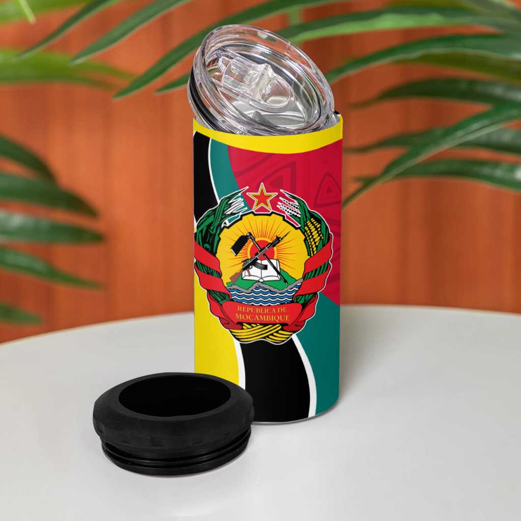 Mozambique 4 in 1 Can Cooler Tumbler with Red Yellow Green Wave Design and National Emblem - Wonder Print Shop