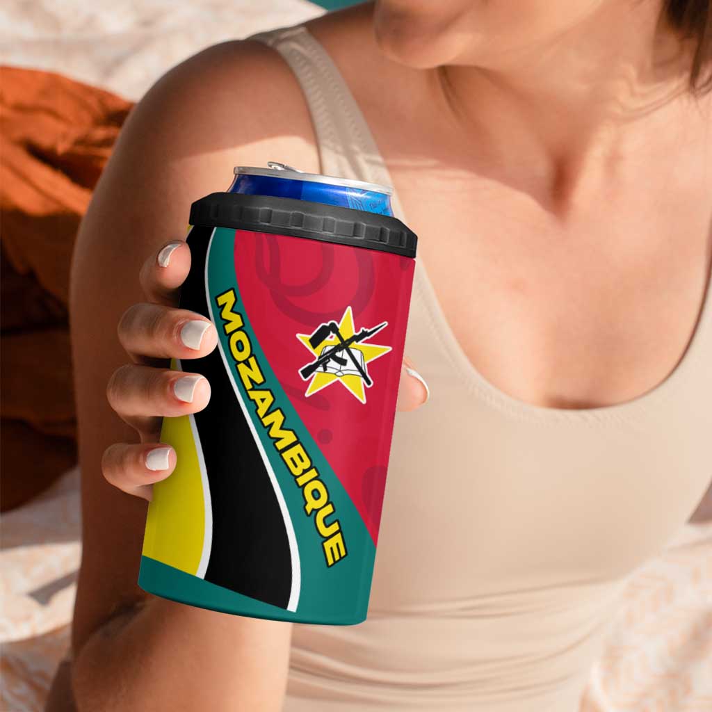 Mozambique 4 in 1 Can Cooler Tumbler with Red Yellow Green Wave Design and National Emblem - Wonder Print Shop