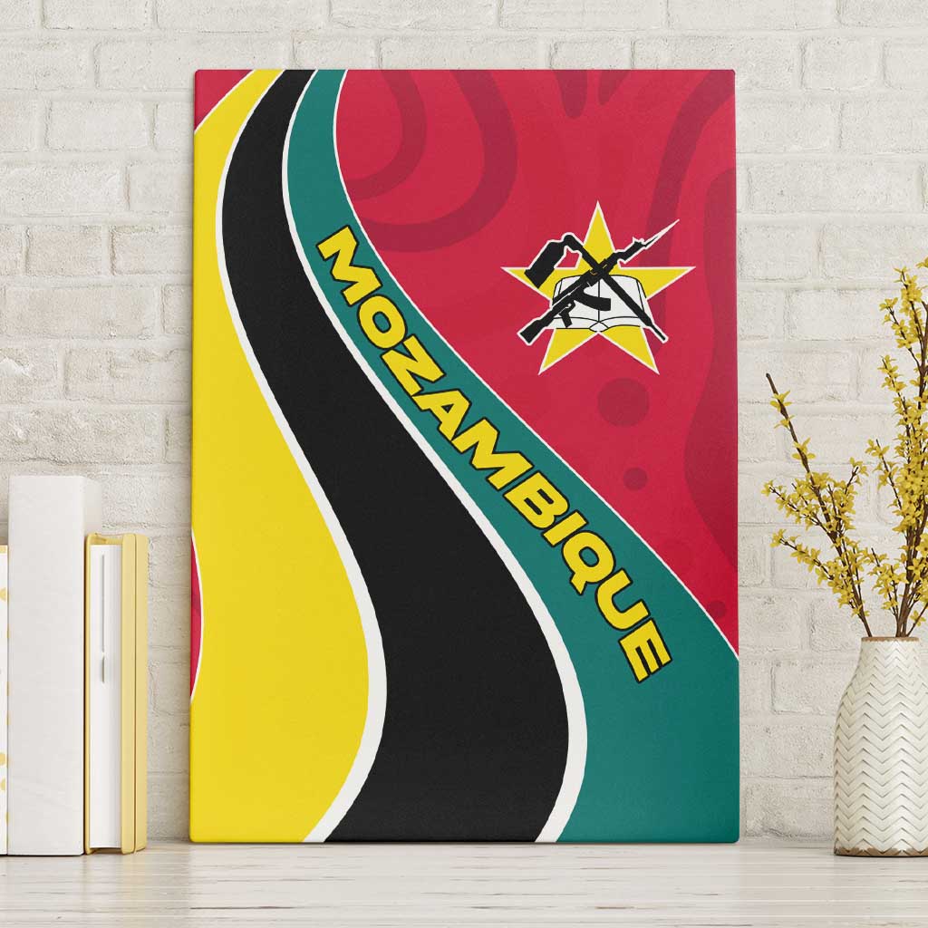 Mozambique Canvas Wall Art with Red Yellow Green Wave Design and National Emblem - Wonder Print Shop