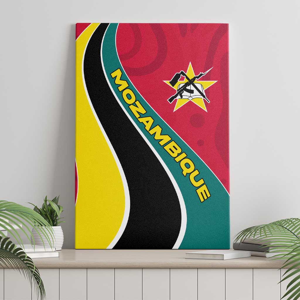 Mozambique Canvas Wall Art with Red Yellow Green Wave Design and National Emblem - Wonder Print Shop
