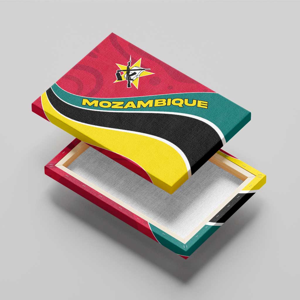 Mozambique Canvas Wall Art with Red Yellow Green Wave Design and National Emblem - Wonder Print Shop
