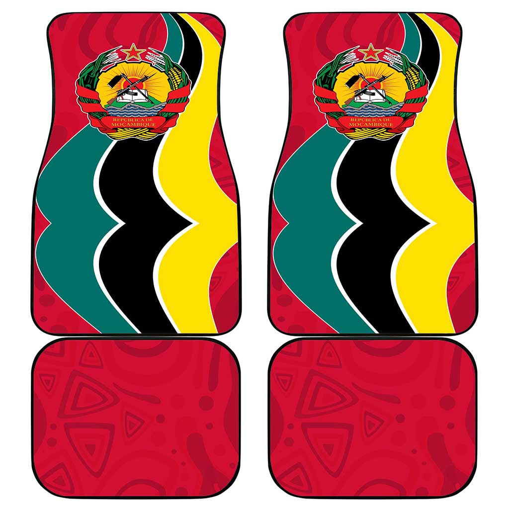 Mozambique Car Mats with Red Yellow Green Wave Design and National Emblem - Wonder Print Shop