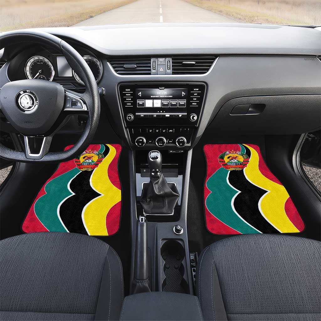 Mozambique Car Mats with Red Yellow Green Wave Design and National Emblem - Wonder Print Shop