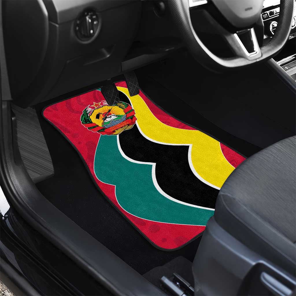 Mozambique Car Mats with Red Yellow Green Wave Design and National Emblem - Wonder Print Shop