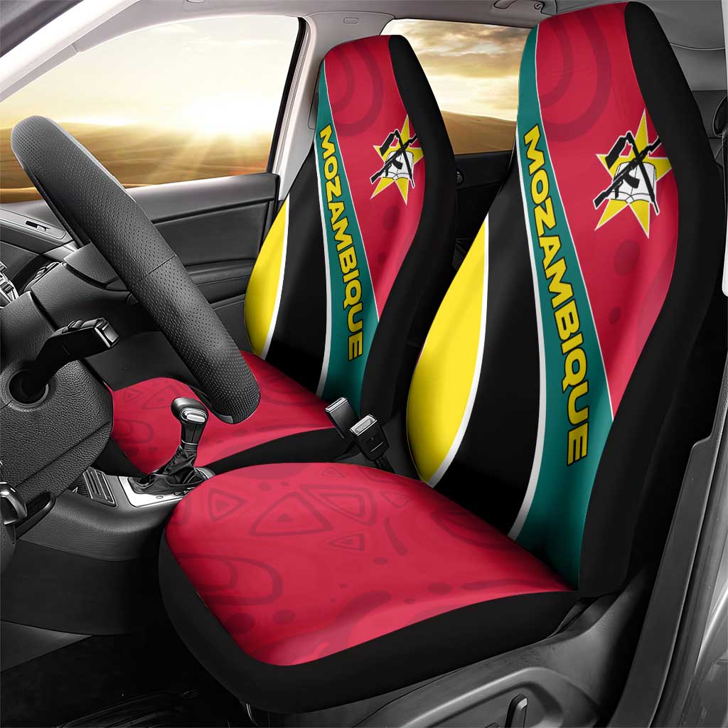 Mozambique Car Seat Cover with Red Yellow Green Wave Design and National Emblem - Wonder Print Shop