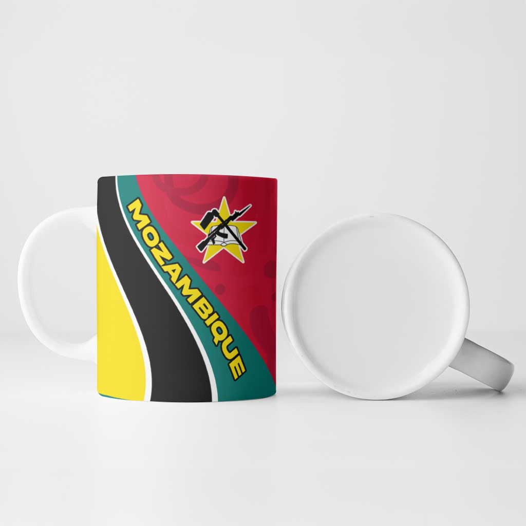 Mozambique Ceramic Mug with Red Yellow Green Wave Design and National Emblem - Wonder Print Shop