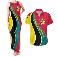 Mozambique Couples Matching Tank Maxi Dress and Hawaiian Shirt with Red Yellow Green Wave Design and National Emblem - Wonder Print Shop