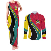 Mozambique Couples Matching Tank Maxi Dress and Long Sleeve Button Shirt with Red Yellow Green Wave Design and National Emblem - Wonder Print Shop