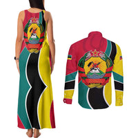 Mozambique Couples Matching Tank Maxi Dress and Long Sleeve Button Shirt with Red Yellow Green Wave Design and National Emblem - Wonder Print Shop