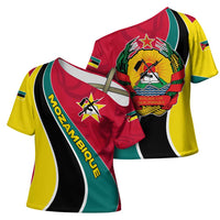 Mozambique Cross Shoulder Shirt with Red Yellow Green Wave Design and National Emblem - Wonder Print Shop
