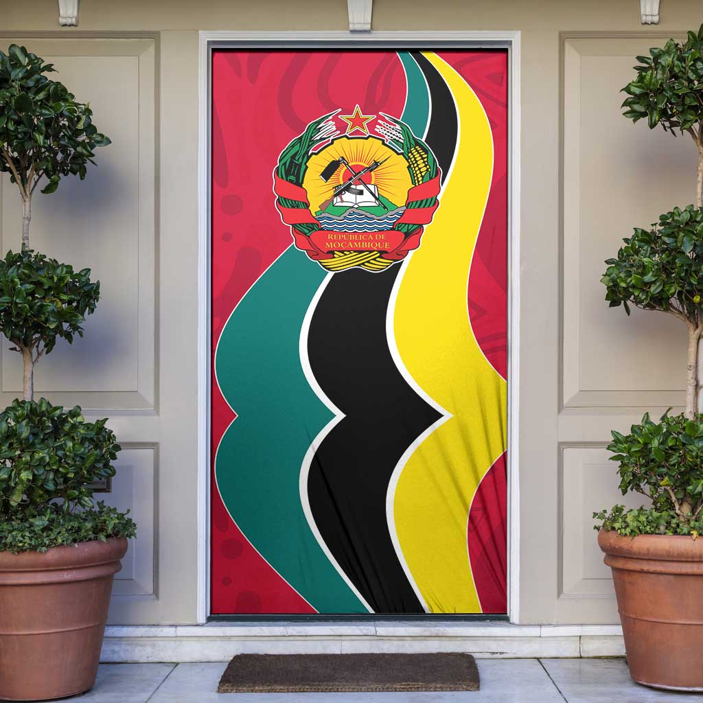 Mozambique Door Cover with Red Yellow Green Wave Design and National Emblem - Wonder Print Shop