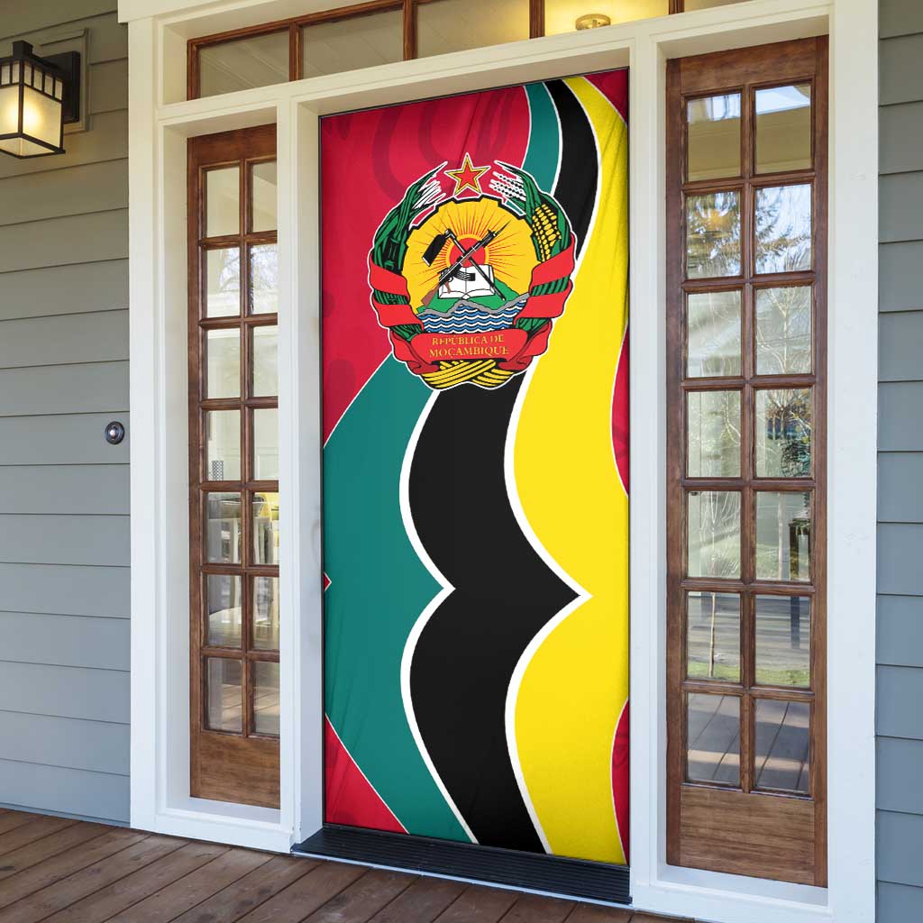 Mozambique Door Cover with Red Yellow Green Wave Design and National Emblem - Wonder Print Shop