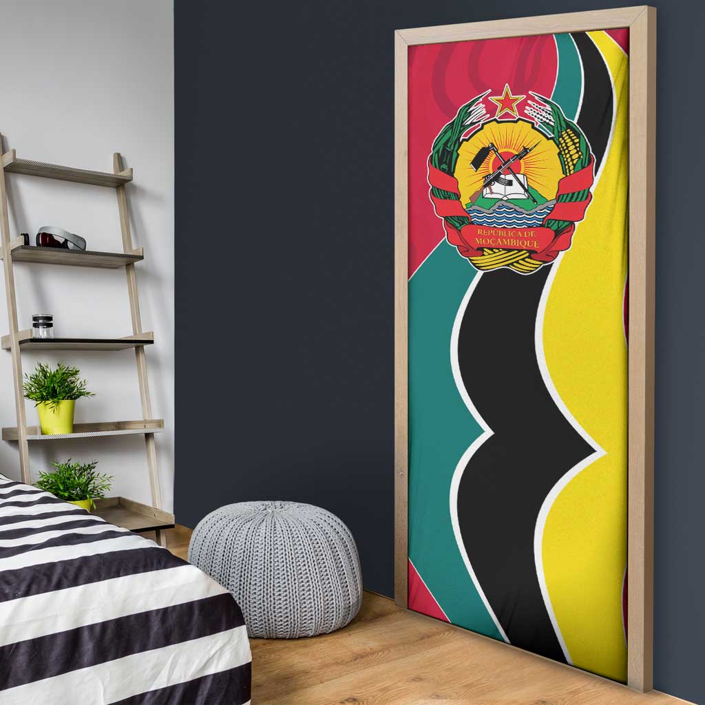 Mozambique Door Cover with Red Yellow Green Wave Design and National Emblem - Wonder Print Shop