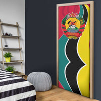 Mozambique Door Cover with Red Yellow Green Wave Design and National Emblem - Wonder Print Shop
