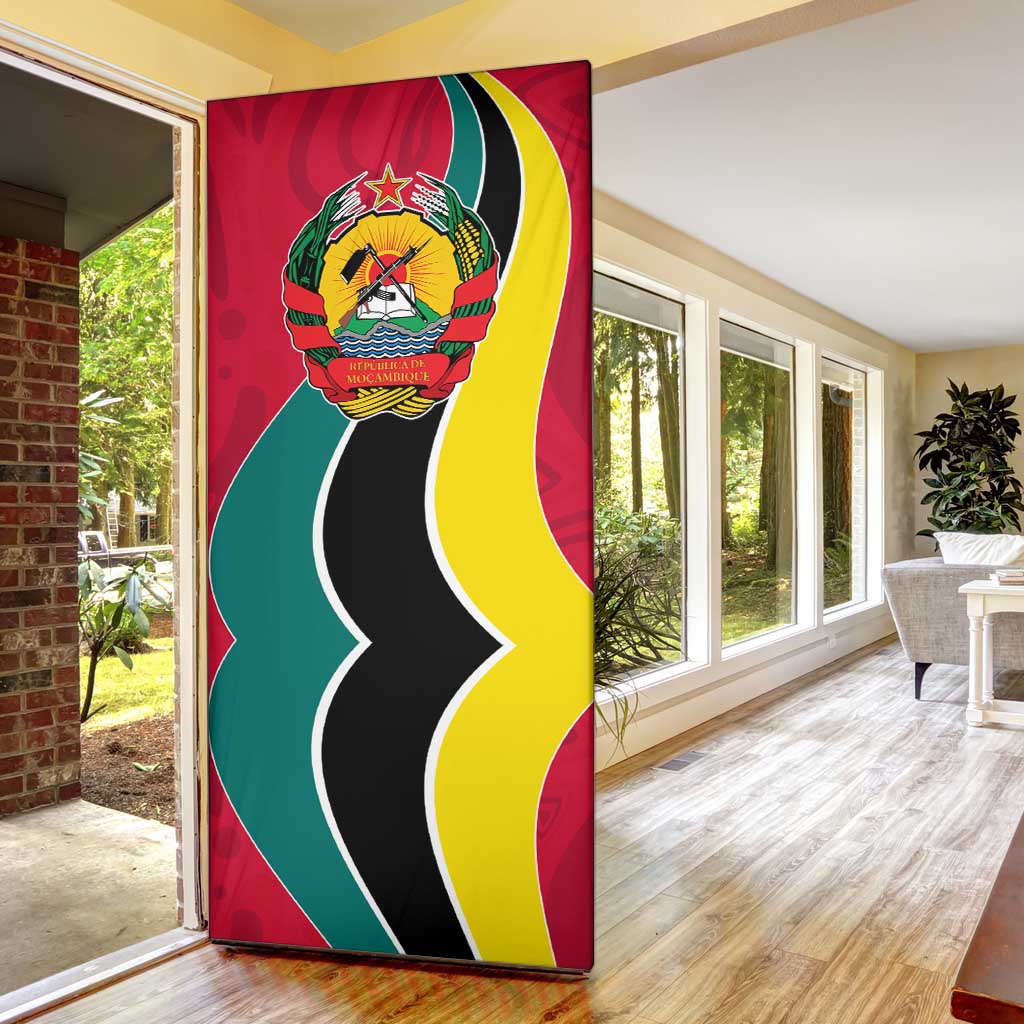 Mozambique Door Cover with Red Yellow Green Wave Design and National Emblem - Wonder Print Shop