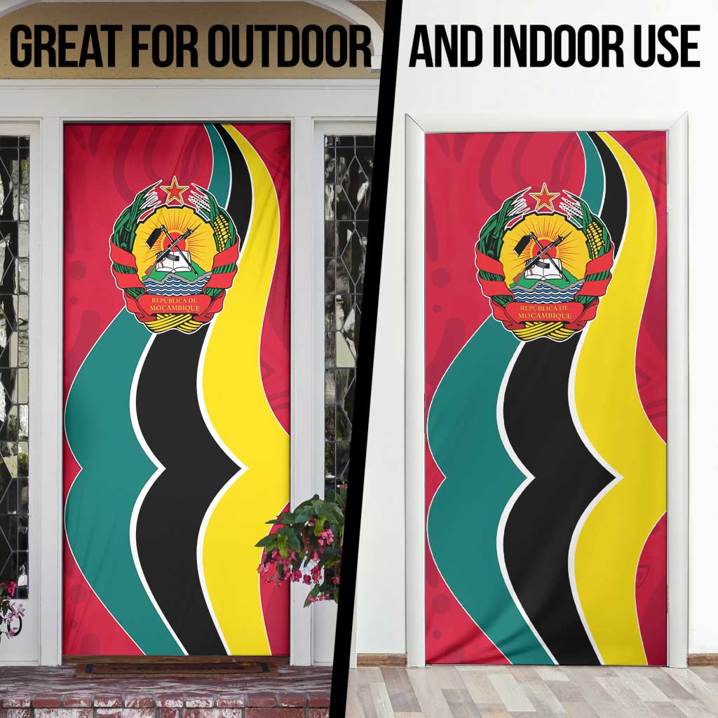Mozambique Door Cover with Red Yellow Green Wave Design and National Emblem - Wonder Print Shop