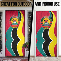 Mozambique Door Cover with Red Yellow Green Wave Design and National Emblem - Wonder Print Shop