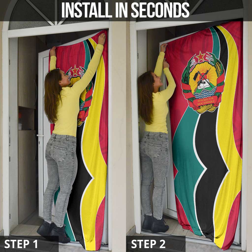 Mozambique Door Cover with Red Yellow Green Wave Design and National Emblem - Wonder Print Shop