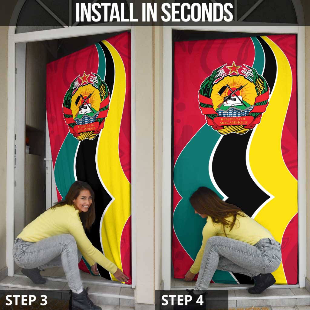 Mozambique Door Cover with Red Yellow Green Wave Design and National Emblem - Wonder Print Shop