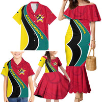 Mozambique Family Matching Mermaid Dress and Hawaiian Shirt with Red Yellow Green Wave Design and National Emblem - Wonder Print Shop