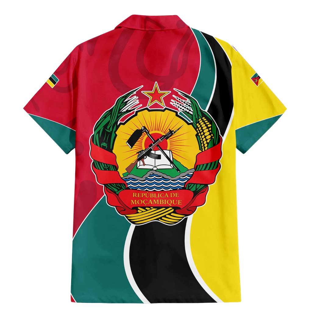 Mozambique Family Matching Mermaid Dress and Hawaiian Shirt with Red Yellow Green Wave Design and National Emblem - Wonder Print Shop