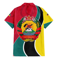 Mozambique Family Matching Mermaid Dress and Hawaiian Shirt with Red Yellow Green Wave Design and National Emblem - Wonder Print Shop