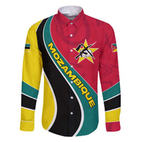 Mozambique Family Matching Off The Shoulder Long Sleeve Dress and Hawaiian Shirt with Red Yellow Green Wave Design and National Emblem - Wonder Print Shop