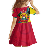 Mozambique Family Matching Puletasi and Hawaiian Shirt with Red Yellow Green Wave Design and National Emblem - Wonder Print Shop