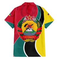 Mozambique Family Matching Puletasi and Hawaiian Shirt with Red Yellow Green Wave Design and National Emblem - Wonder Print Shop