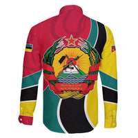 Mozambique Family Matching Puletasi and Hawaiian Shirt with Red Yellow Green Wave Design and National Emblem - Wonder Print Shop