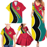 Mozambique Family Matching Summer Maxi Dress and Hawaiian Shirt with Red Yellow Green Wave Design and National Emblem - Wonder Print Shop