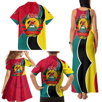 Mozambique Family Matching Tank Maxi Dress and Hawaiian Shirt with Red Yellow Green Wave Design and National Emblem - Wonder Print Shop