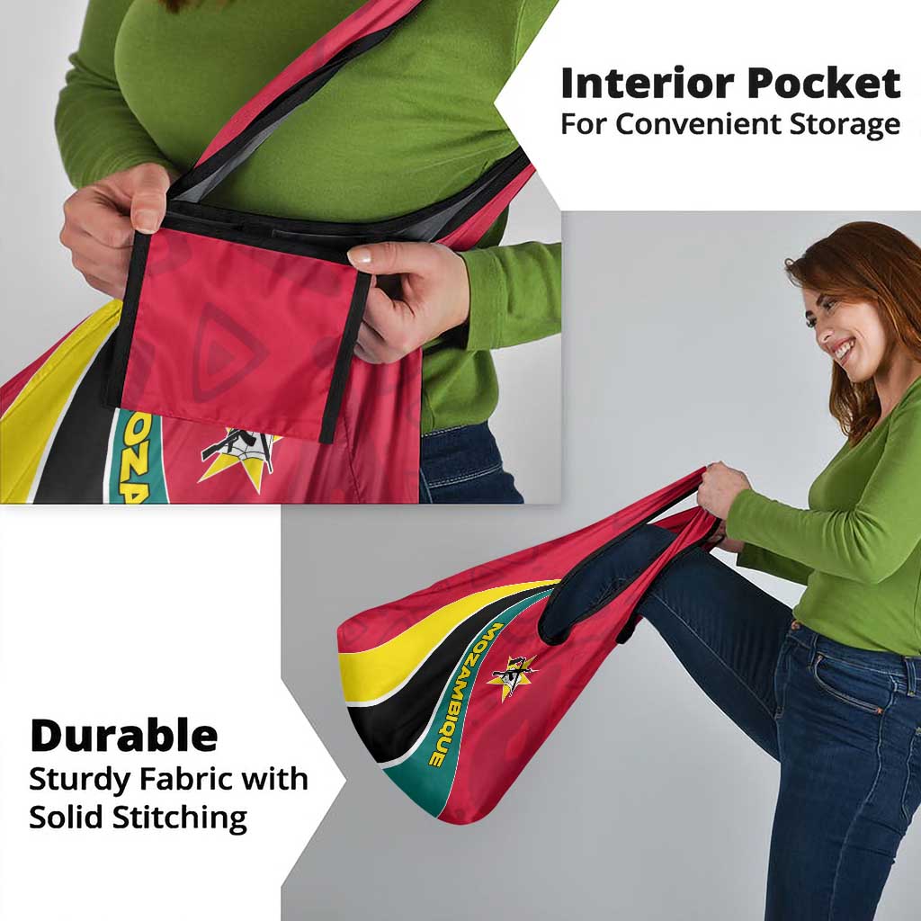 Mozambique Grocery Bag with Red Yellow Green Wave Design and National Emblem - Wonder Print Shop