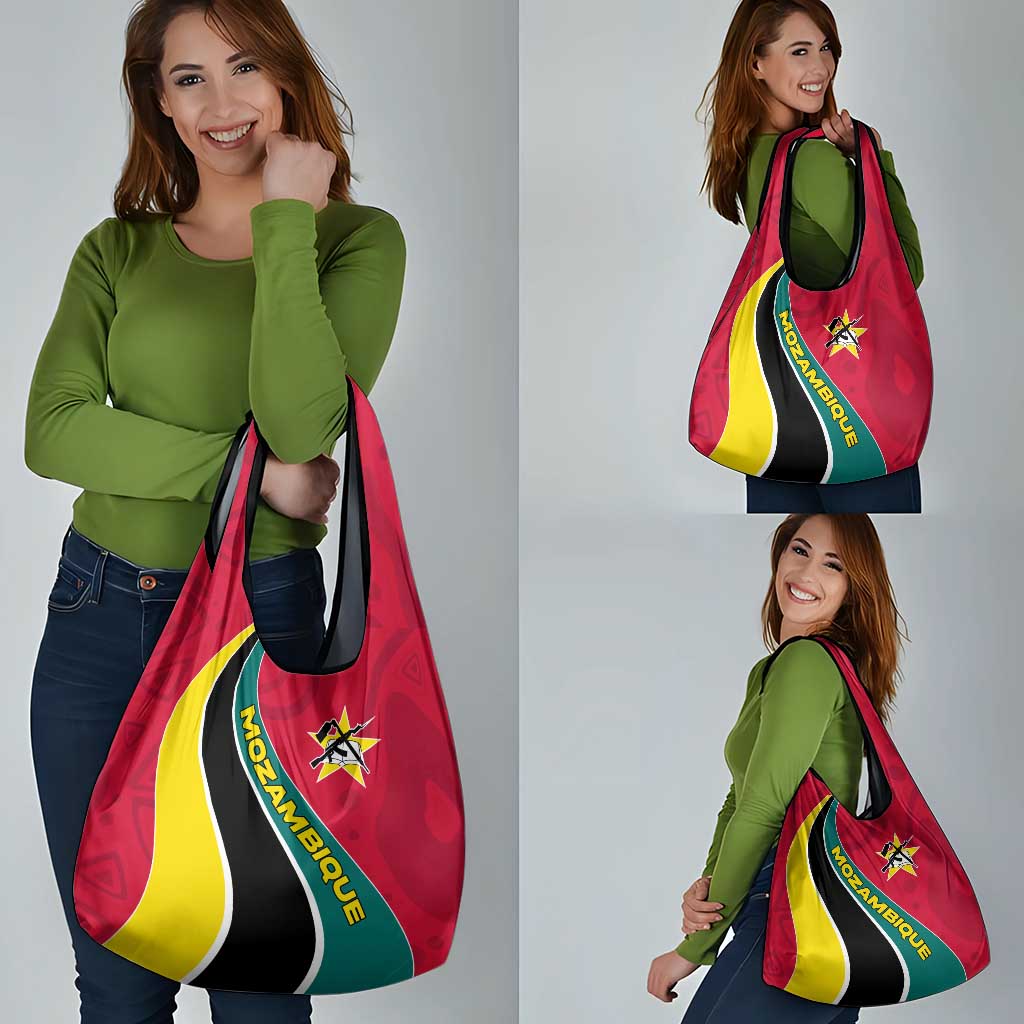Mozambique Grocery Bag with Red Yellow Green Wave Design and National Emblem - Wonder Print Shop