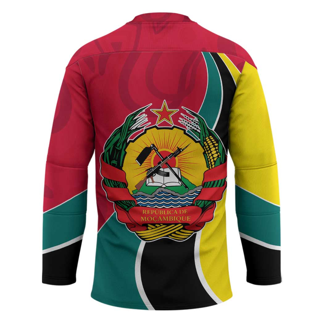 Mozambique Hockey Jersey with Red Yellow Green Wave Design and National Emblem - Wonder Print Shop