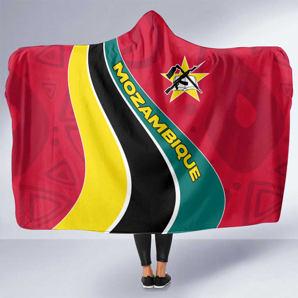 Mozambique Hooded Blanket with Red Yellow Green Wave Design and National Emblem - Wonder Print Shop