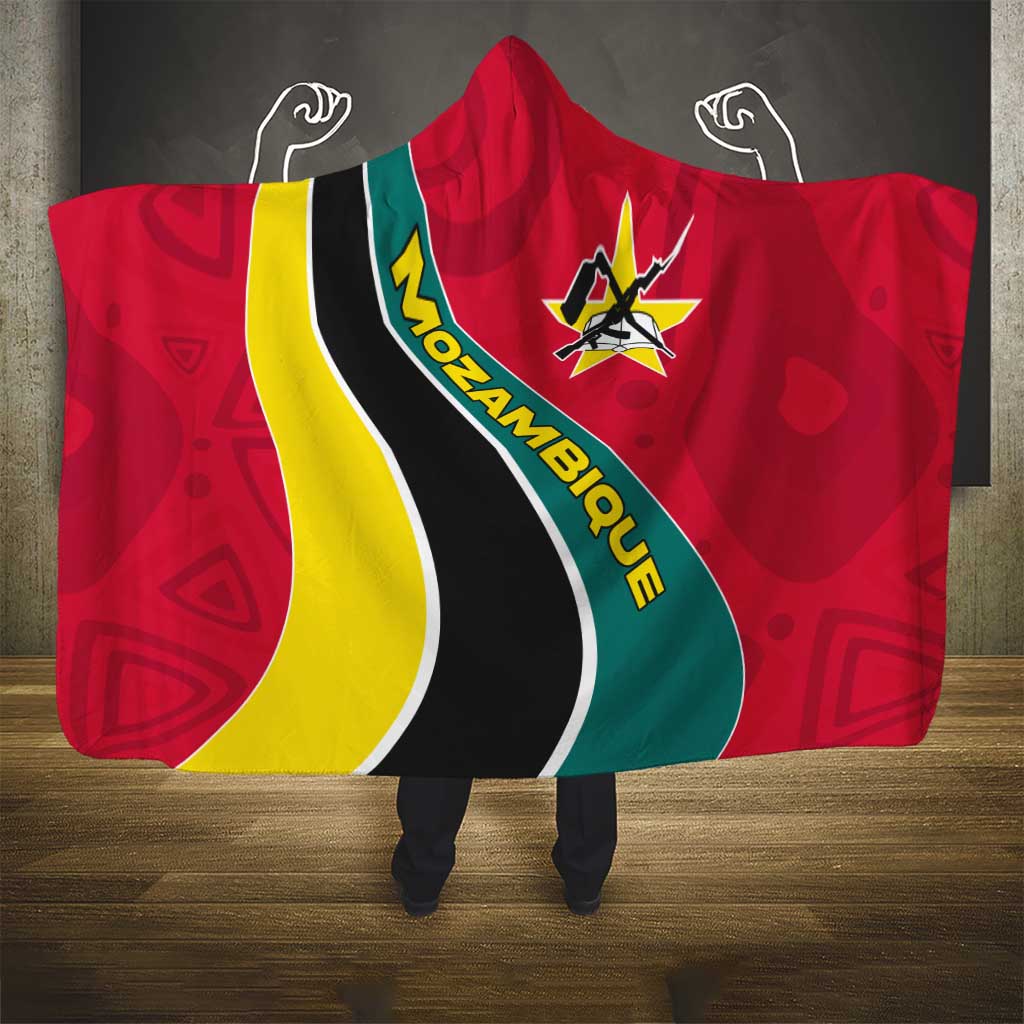 Mozambique Hooded Blanket with Red Yellow Green Wave Design and National Emblem - Wonder Print Shop