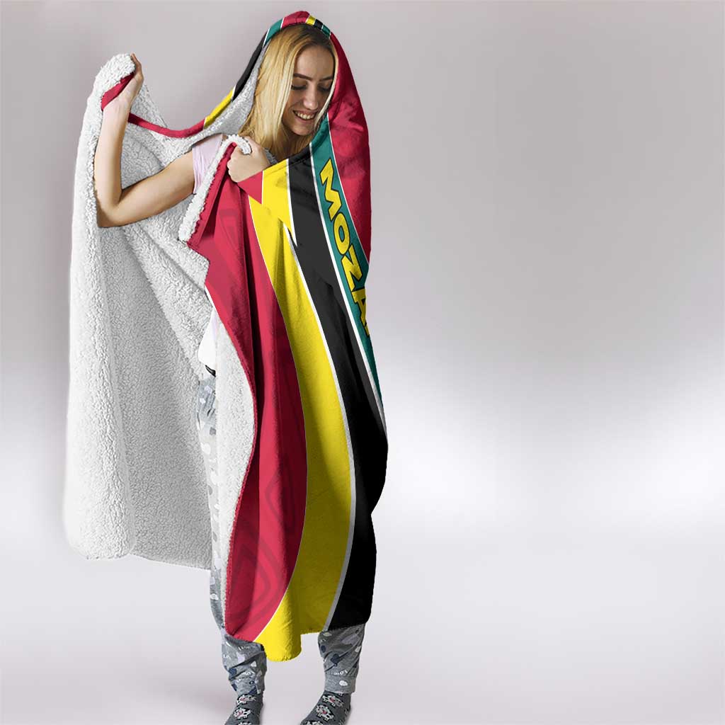 Mozambique Hooded Blanket with Red Yellow Green Wave Design and National Emblem - Wonder Print Shop