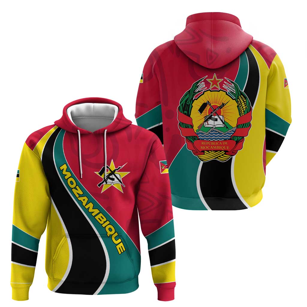Mozambique Hoodie with Red Yellow Green Wave Design and National Emblem - Wonder Print Shop