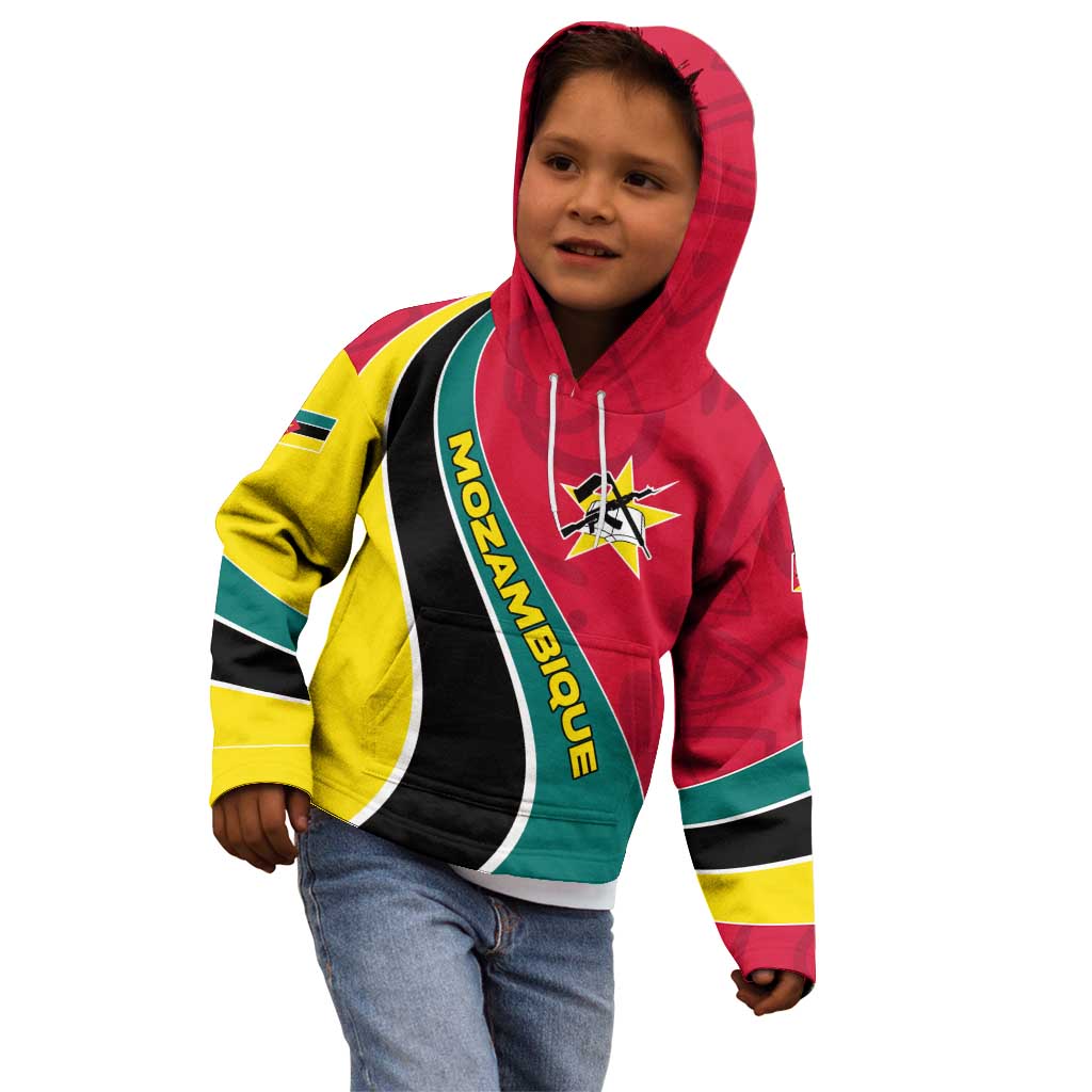 Mozambique Kid Hoodie with Red Yellow Green Wave Design and National Emblem - Wonder Print Shop