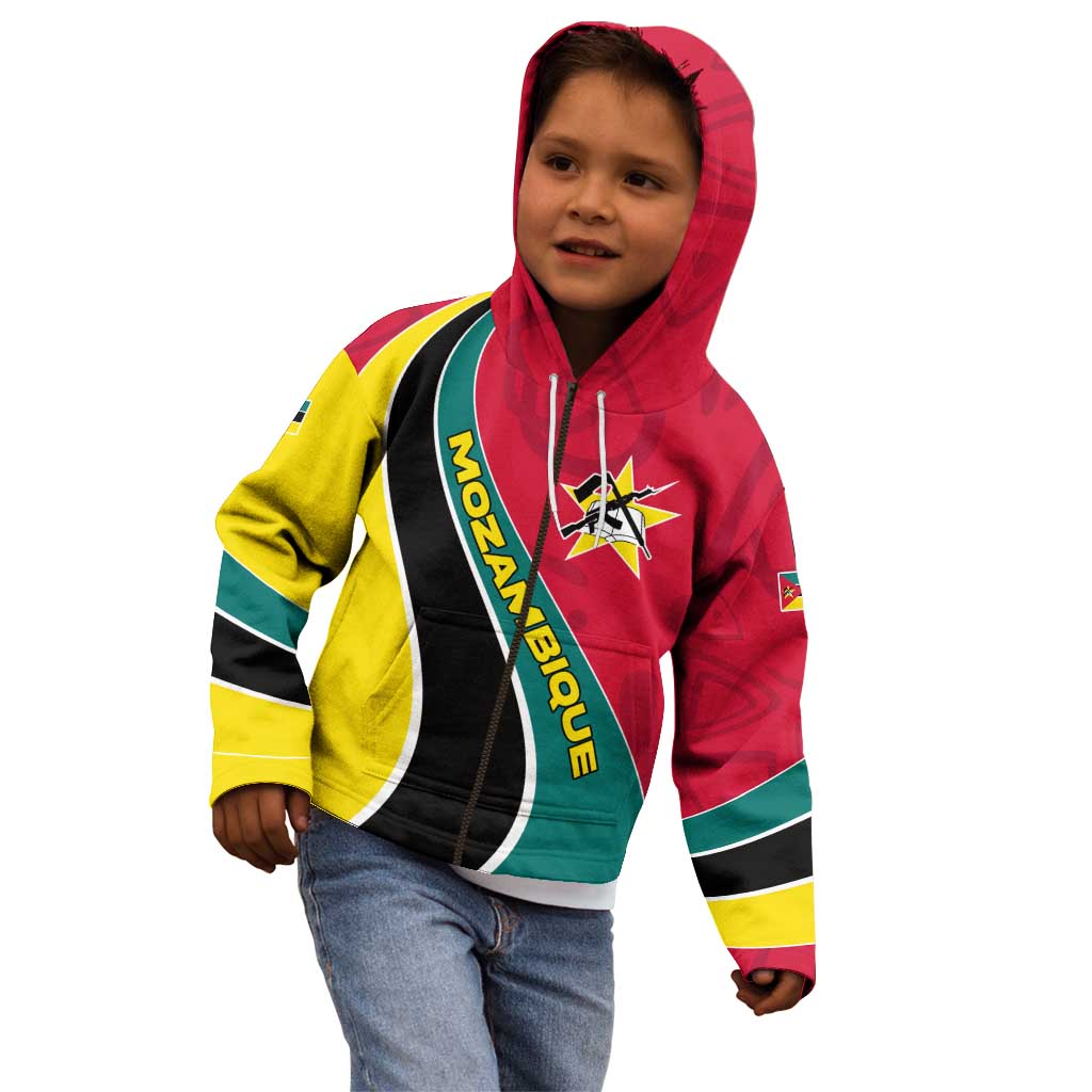 Mozambique Kid Hoodie with Red Yellow Green Wave Design and National Emblem - Wonder Print Shop