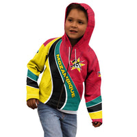 Mozambique Kid Hoodie with Red Yellow Green Wave Design and National Emblem - Wonder Print Shop