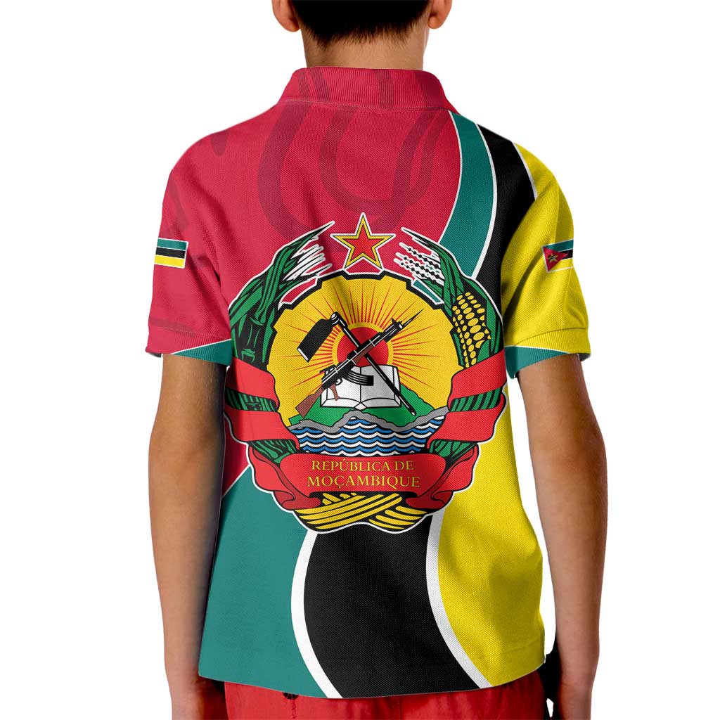 Mozambique Kid Polo Shirt with Red Yellow Green Wave Design and National Emblem - Wonder Print Shop