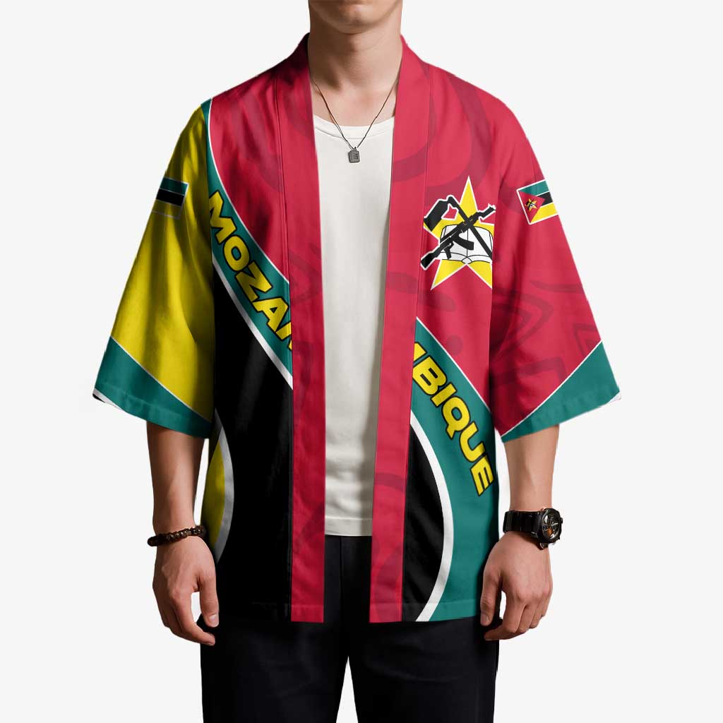 Mozambique Kimono with Red Yellow Green Wave Design and National Emblem - Wonder Print Shop