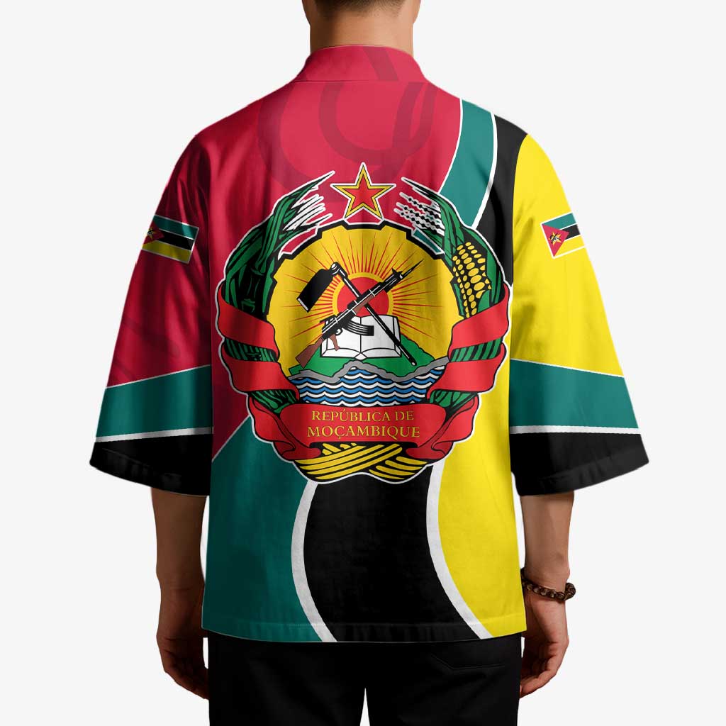 Mozambique Kimono with Red Yellow Green Wave Design and National Emblem - Wonder Print Shop