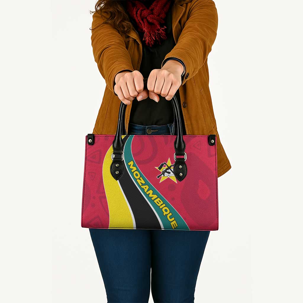 Mozambique Leather Bag with Red Yellow Green Wave Design and National Emblem - Wonder Print Shop