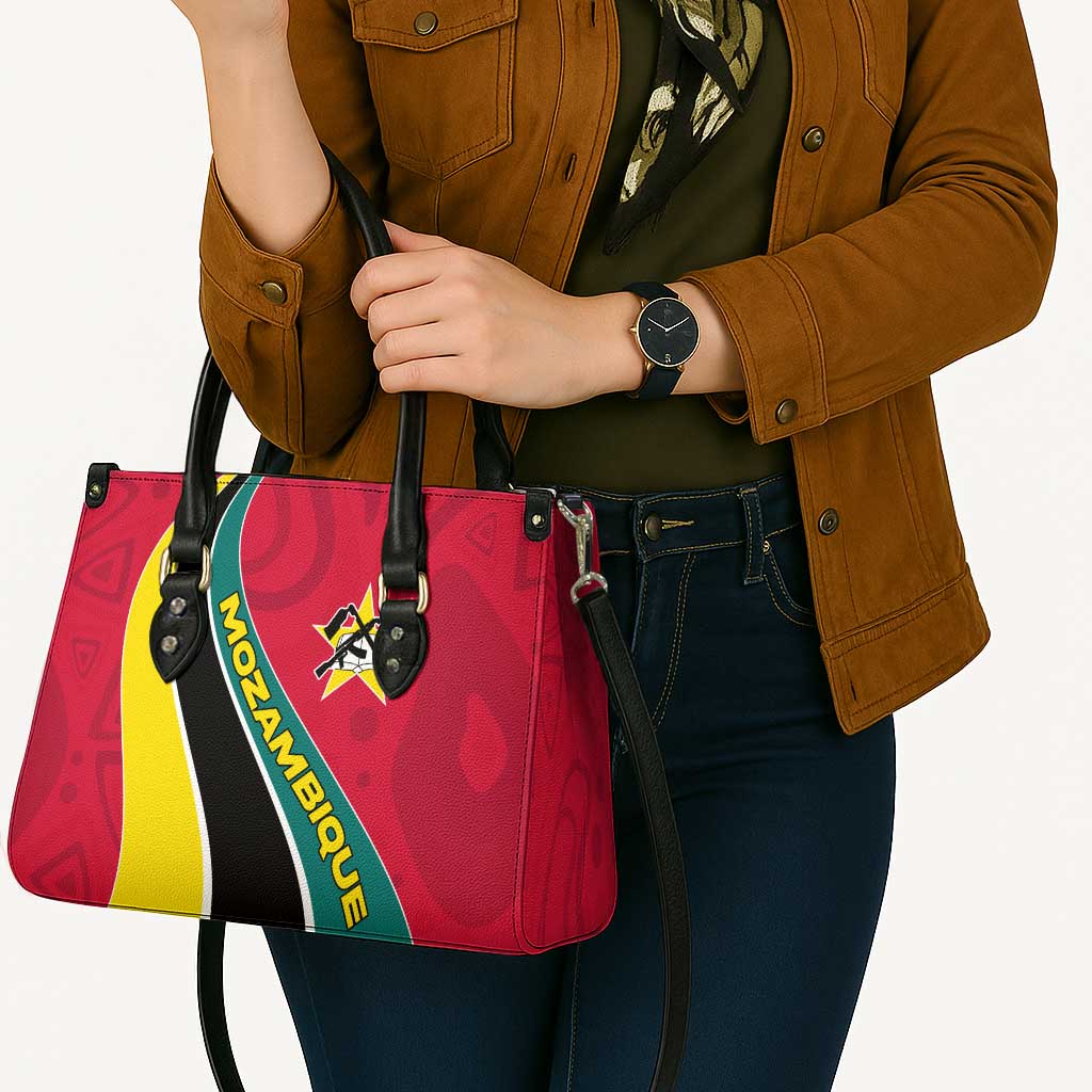 Mozambique Leather Bag with Red Yellow Green Wave Design and National Emblem - Wonder Print Shop